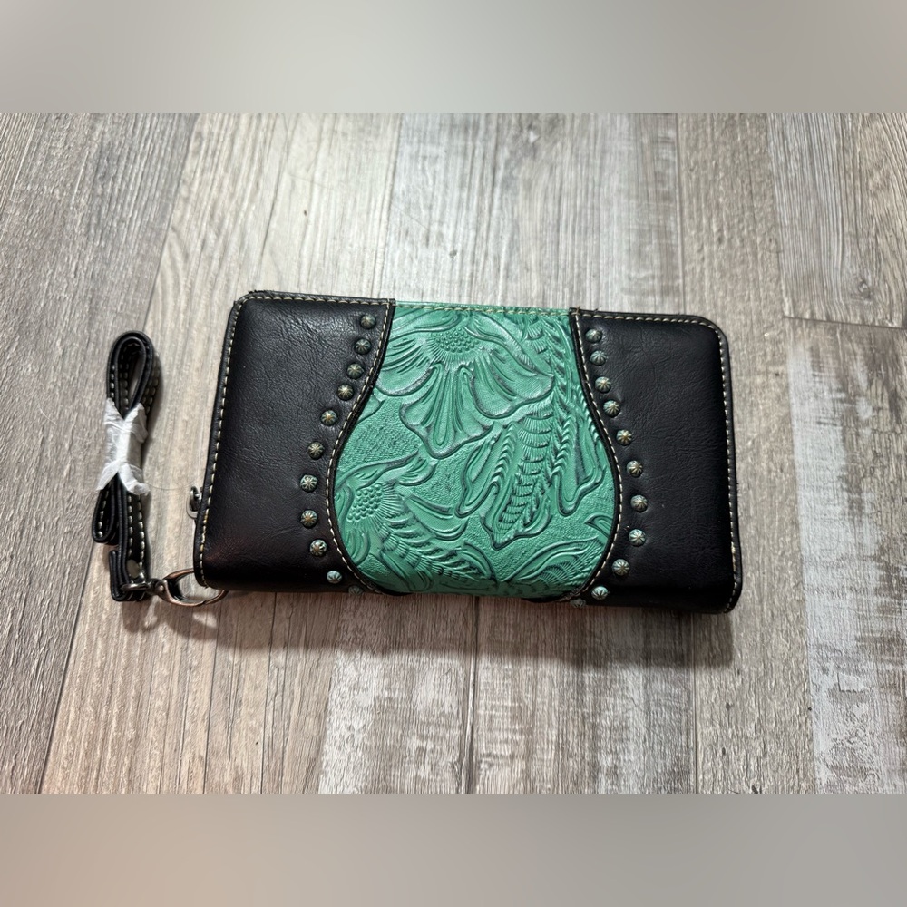 Trinity Black and Green Embossed Wallet